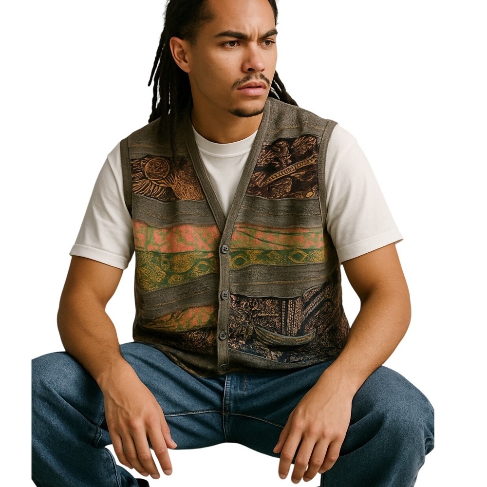 Vintage Australia Outback Tribal Print‎ Vest w pockets by Artefact Vest S